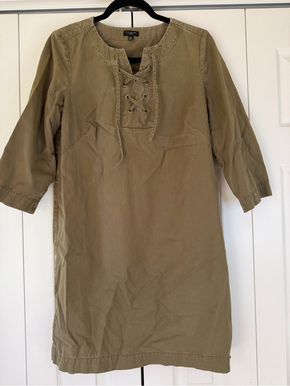 Talbots Olive Lace-Up Shift Dress